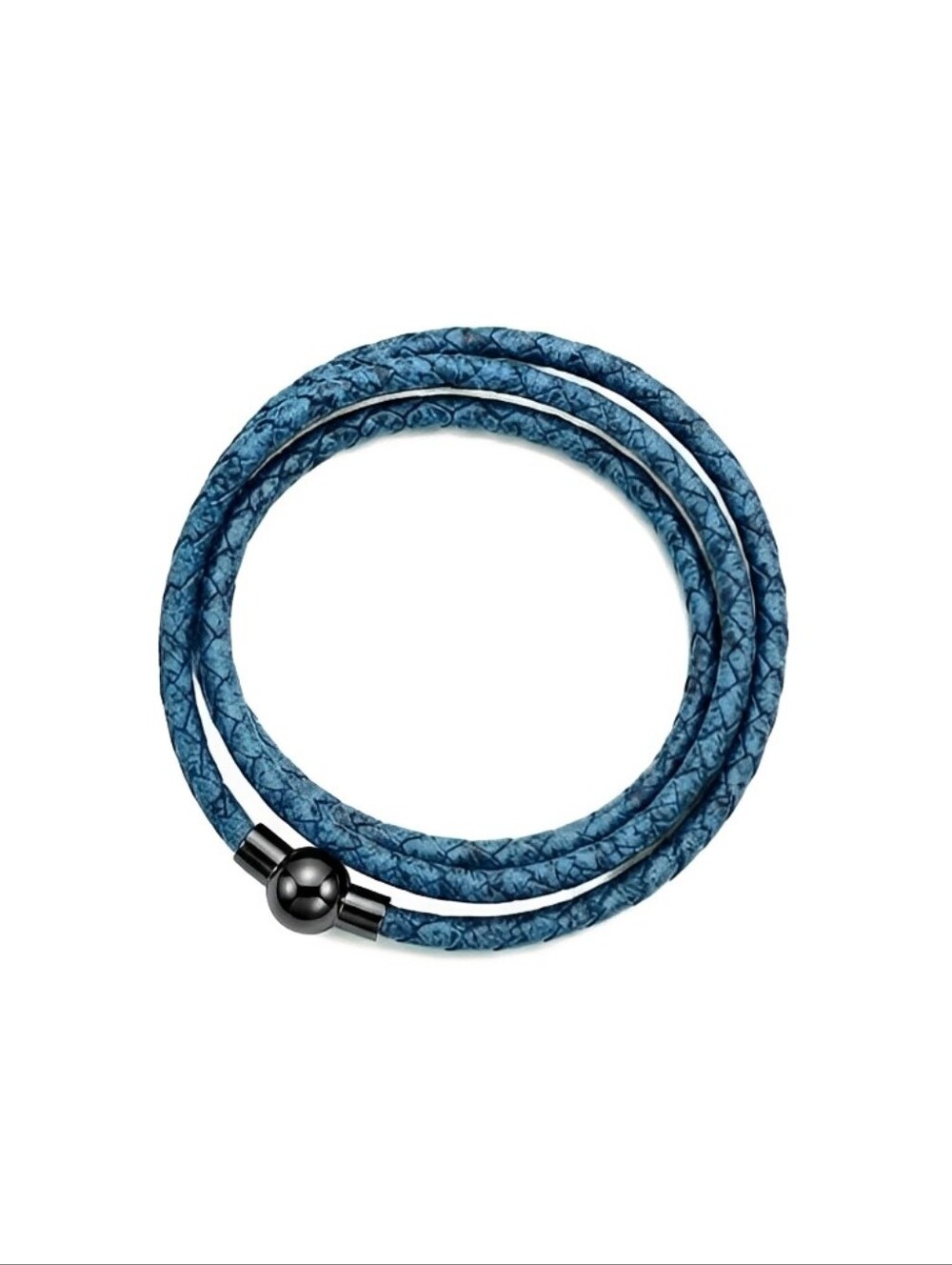 Linx Triple Wrap Blue/Black Leather Braided Bracelet with Black Magnetic Clasp